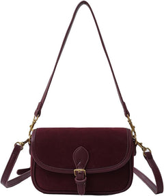 TYATVS Brown Suede Bag for Women Burgundy Suede Purse Fall Wine Purse Trendy Small Crossbody Bag Satchel Purse (Burgundy)